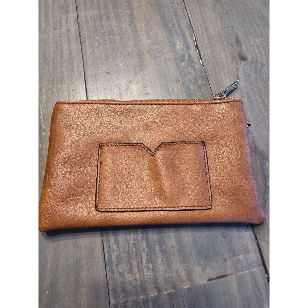 Genuine Leather Women Clutch Purse Brown zipper closure